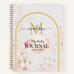Elegant Pink Cherry Blossom Watercolor Floral Notebook