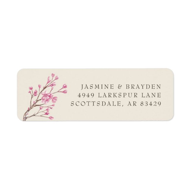 Elegant Pink Cherry Blossom Wedding Return Address (Front)