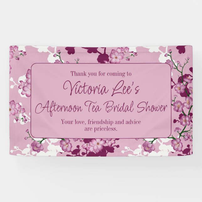 Elegant Pink Cherry Blossoms Bridal Shower Banner (Horizontal)