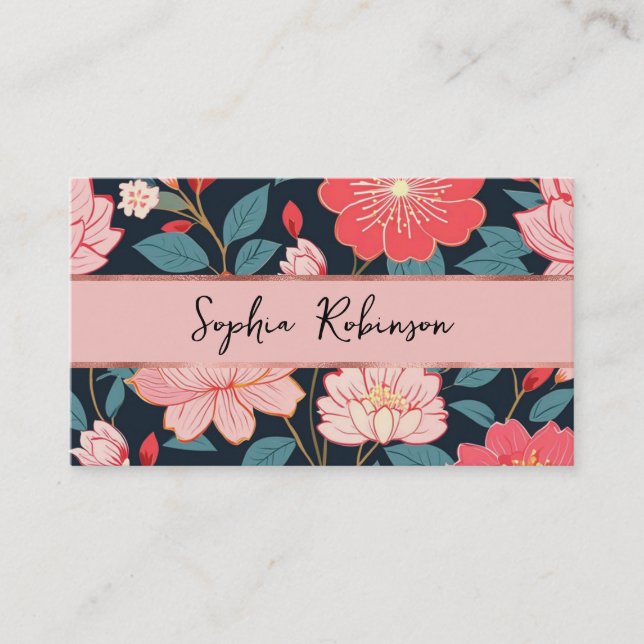 Elegant Pink Cherry Blossoms Business Card (Front)