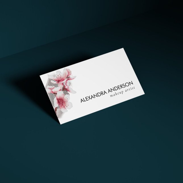 Elegant Pink Cherry Blossoms Modern Minimal Business Card (Elegant Pink Cherry Blossoms Modern Minimal Business Card)