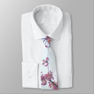 Elegant Pink Cherry Blossoms Spring Hanami Blue Tie