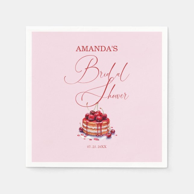 Elegant Pink Cherry on Top Bridal Shower  Napkin (Front)