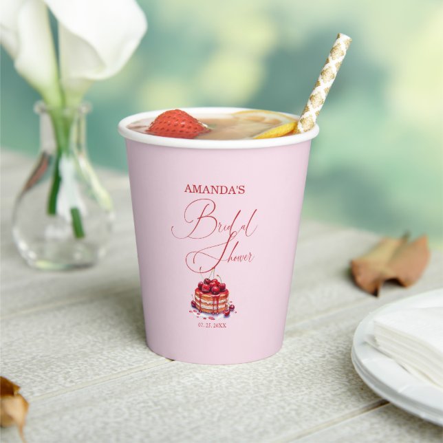 Elegant Pink Cherry on Top Bridal Shower  Paper Cups (Insitu)