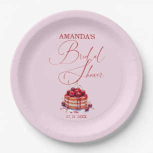 Elegant Pink Cherry on Top Bridal Shower  Paper Plate