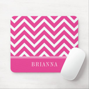 Elegant Pink Chevron Pattern Name Mouse Pad