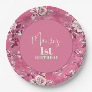 Elegant Pink Chinoiserie 1st Birthday Party Paper Plate