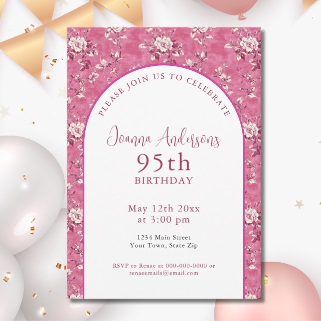 Elegant Pink Chinoiserie 95th Birthday Party  Invitation (Creator Uploaded)