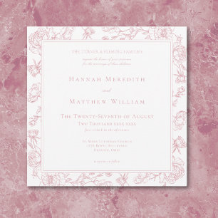 Elegant Pink Chinoiserie Bird & Crest Wedding Invitation