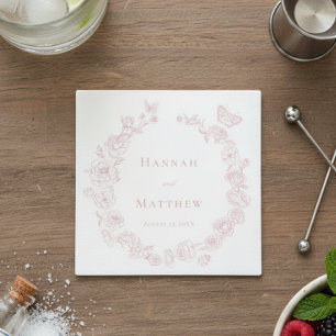 Elegant Pink Chinoiserie Bird Crest Wedding Napkin