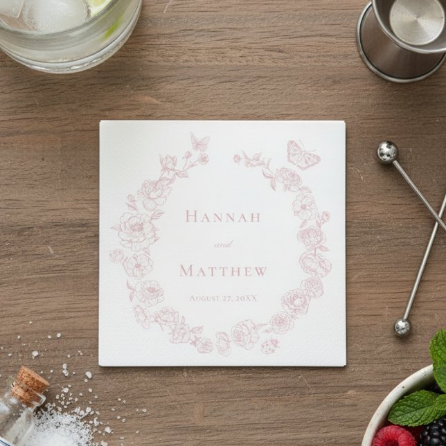 Elegant Pink Chinoiserie Bird Crest Wedding Napkin (Creator Uploaded)