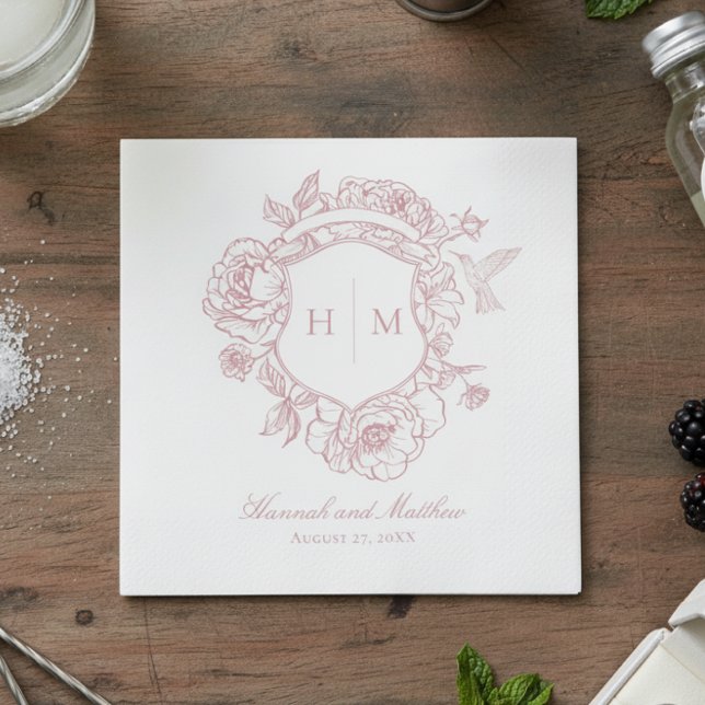 Elegant Pink Chinoiserie Bird Crest Wedding Napkin (Creator Uploaded)