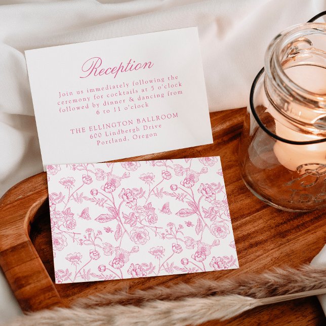 Elegant Pink Chinoiserie Floral Wedding Reception Enclosure Card (Creator Uploaded)