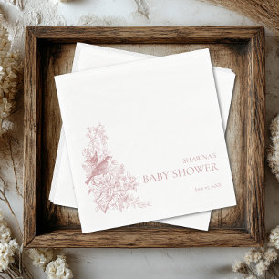 Elegant Pink Chinoiserie Nature Birds Baby Shower Napkin