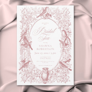Elegant Pink Chinoiserie Nature Birds Bridal Tea Invitation
