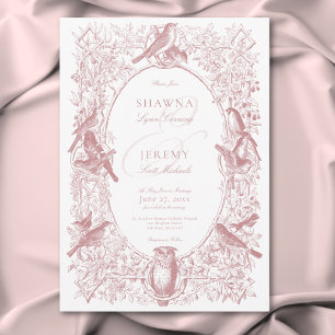 Elegant Pink Chinoiserie Nature & Birds Wedding Invitation