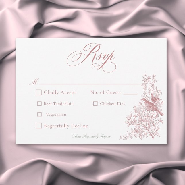 Elegant Pink Chinoiserie Nature & Birds Wedding RSVP Card (Elegant Pink Chinoiserie Nature & Birds Wedding QR RSVP Card)