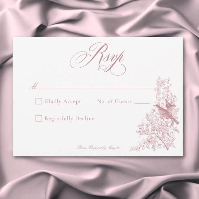 Elegant Pink Chinoiserie Nature & Birds Wedding RSVP Card (Elegant Pink Chinoiserie Nature & Birds Wedding RSVP Card)