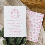Elegant Pink Chinoiserie Victorian Floral Wedding Invitation<br><div class="desc">Introducing our Elegant Pink Chinoiserie Victorian Floral wedding invitations. A fusion of timeless elegance and delicate beauty, these invitations feature intricate pink chinoiserie motifs surrounding the couple's monogram initials amidst Victorian florals. Set the stage for your wedding with an invitation that whispers tales of romance and refinement with subtle calligraphy...</div>