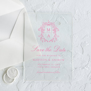 Elegant Pink Chinoiserie Wedding Save the Date Acrylic Invitations