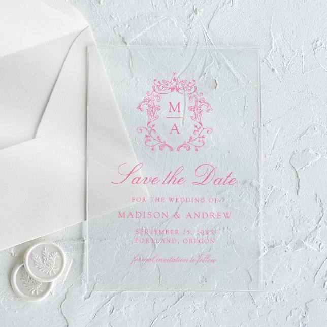 Elegant Pink Chinoiserie Wedding Save the Date Acrylic Invitations (Creator Uploaded)