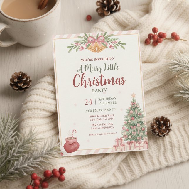 Elegant Pink Christmas Bells Invitation (Elegant Pink Christmas Bells Invitation)