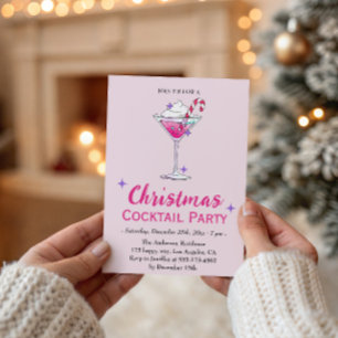 Elegant Pink Christmas Cocktail Party Invitation