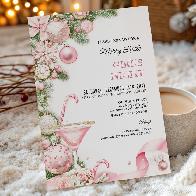 Elegant Pink Christmas Girls Night Invitation  (Creator Uploaded)