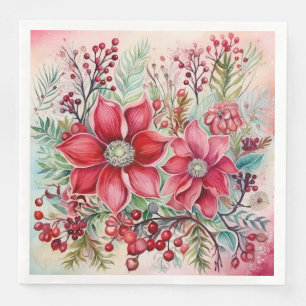 Elegant Pink Christmas Poinsettia Napkin