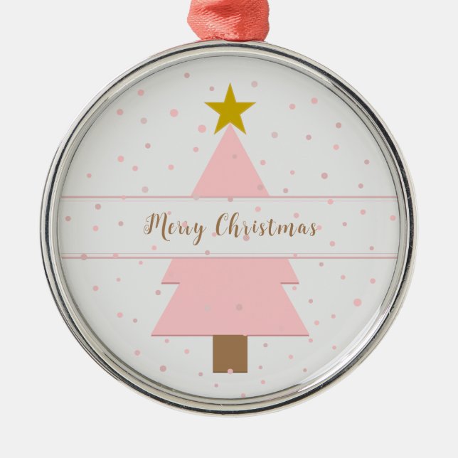 Elegant Pink Christmas Tree & Golden Star Snowy Metal Tree Decoration (Front)
