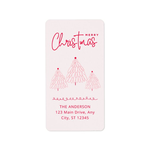 Elegant Pink Christmas Tree  Label (Front)
