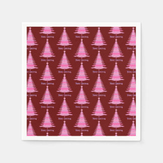 Elegant Pink Christmas Tree Pattern Red Napkin