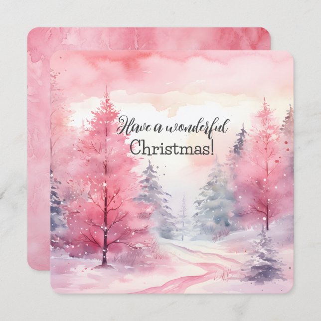 Elegant Pink Christmas Tree Scene In Winter  Card (Front/Back)