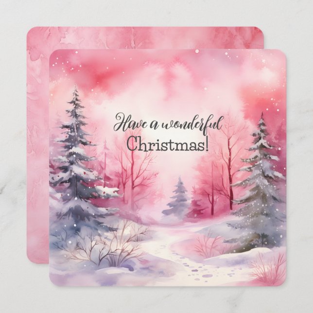 Elegant Pink Christmas Tree Scene In Winter  Card (Front/Back)