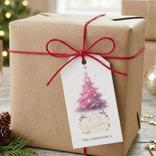 Elegant Pink Christmas Tree Winter Gift Tags