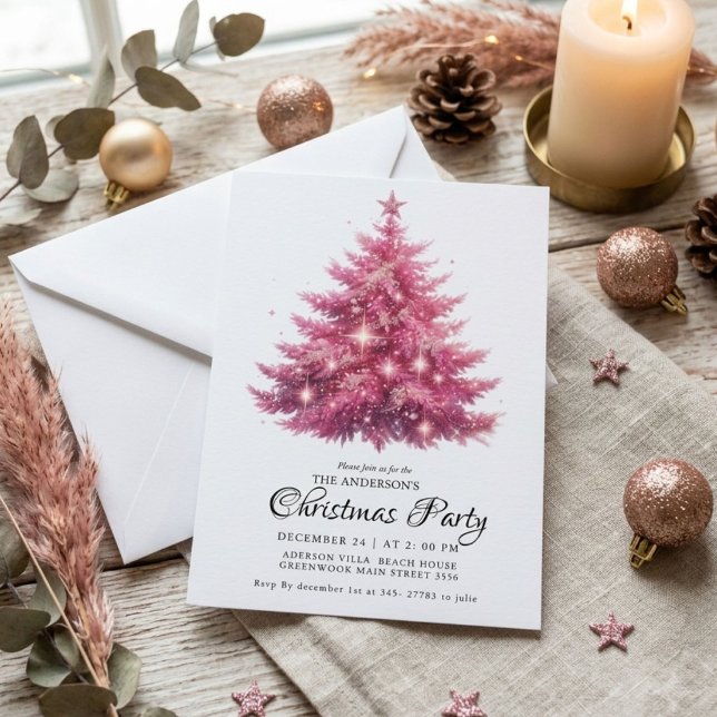 Elegant Pink Christmas Tree Winter Invitation (Creator Uploaded)