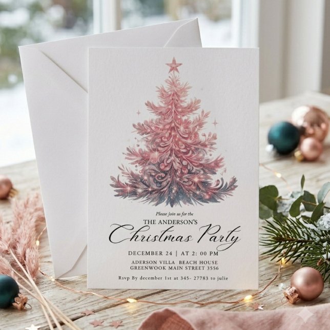 Elegant Pink Christmas Tree Winter Invitation (Creator Uploaded)