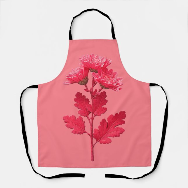 Elegant Pink Chrysanthemum Apron (Front)