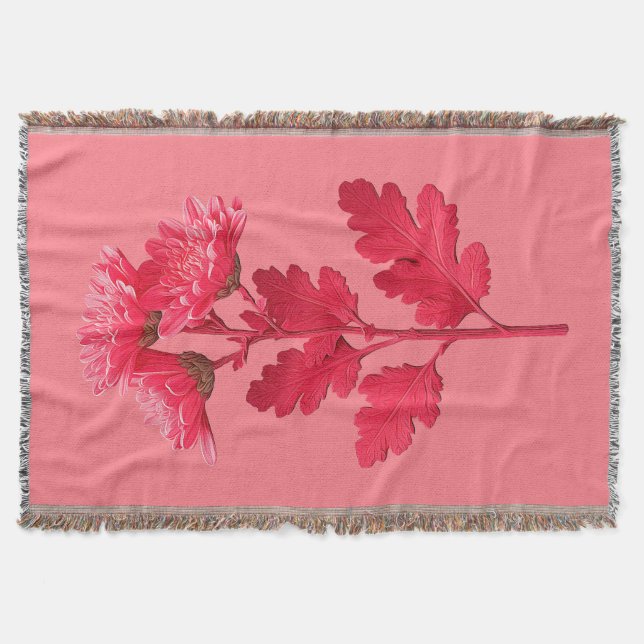 Elegant Pink Chrysanthemum Throw Blanket (Front)
