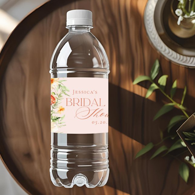 Elegant Pink Citrus Floral Bridal Shower Water Bottle Label (Creator Uploaded)
