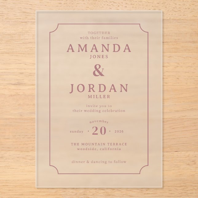 Elegant Pink Classic Wedding Invitation (Front)