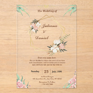 Elegant Pink Clear Acrylic Wedding Invitations