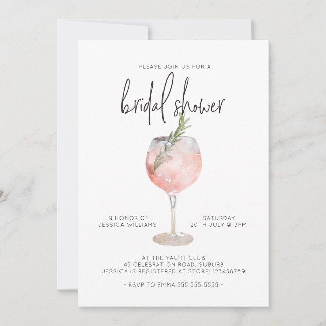 Elegant Pink Cocktail Bubbly Brunch Bridal Shower  Invitation (Front)