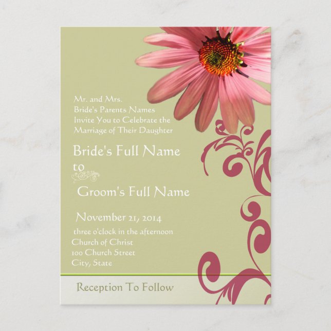 Elegant Pink ConeFlower Wedding Invitation (Front)