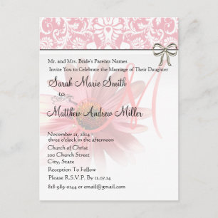 Elegant Pink Coneflower Wedding Invitation Postcard