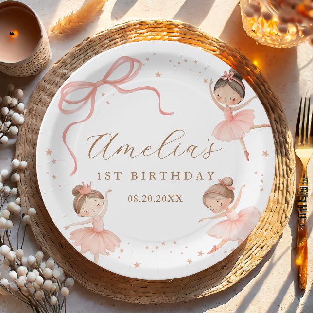 Elegant Pink Coquette Ballerina Girl Birthday Paper Plate (Creator Uploaded)