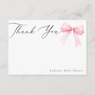 Elegant Pink Coquette Bow Baby Girl Thank You Card