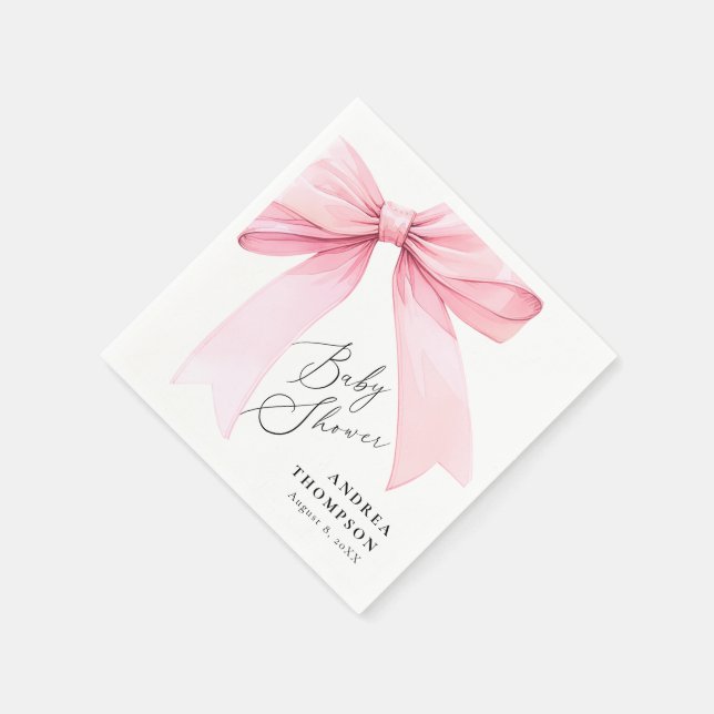 Elegant Pink Coquette Bow Baby Shower Girl Napkin (Corner)