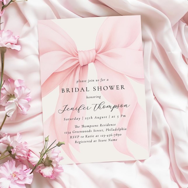 Elegant Pink Coquette Bow Bridal Shower Invitation (Creator Uploaded)