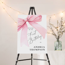 Elegant Pink Coquette Bow First Birthday Girl